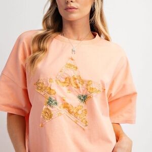 Easel Orange Boxy Embellished T-Shirt